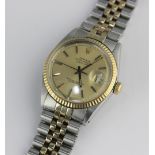 A Rolex Oyster Perpetual Datejust steel and gold gentleman's bracelet wristwatch, the signed