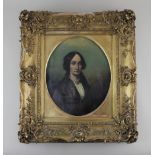 19th century school, portrait of a lady, oil on canvas, unsigned, in oval mounted gilt frame, 30cm