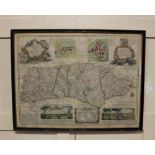 An 18th century Emmanuel Bowen Accurate Map of the County of Sussex, verso paper label for Baynton-