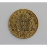 A Napoleon III 20 Franc gold coin dated 1866