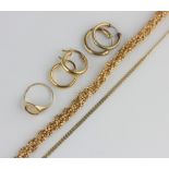 A group of mostly 9ct gold jewellery comprising a multiple row bead link bracelet, a faceted curb