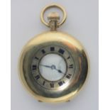 A 9ct gold cased keyless wind half hunting cased gentleman's pocket watch the jeweled lever movement