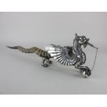 A Walker & Hall electroplated novelty table lighter modelled as the Dragon of Wantley, with an