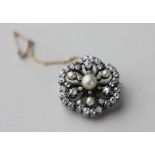 LOT WITHDRAWN A 19th century pearl and diamond cluster brooch, the central natural 6mm pearl
