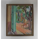 Clifford Webb (1895-1972), The Terrace, oil on board, initialled, verso inscribed, 45cm by 37.5cm,