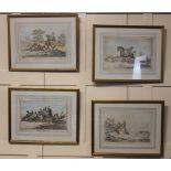 After James Gillray (1756-1815), a set of four coloured engravings depicting satirical hunting