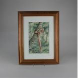 E L Morris (20th century), female nude amongst trees, 'Springtime', watercolour, signed, verso