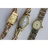 An 18ct gold oval cased lady's wrist watch, the jewelled movement detailed Albion Swiss made, import