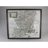 A framed Robert Morden map of Hampshire 36cm by 42cm