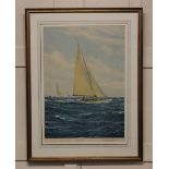 After Montague Dawson (1895-1973), five framed prints of sailing ships, each blind stamped and