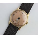 A Lusina gold circular case gentleman's wristwatch, the signed dial with Roman and square hour