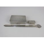 A George V silver snuff box rectangular shape with engine turned engraving, maker W H Manton Ltd,