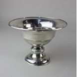 A George V silver pedestal bowl with floral engraved knop stem and circular base, maker James
