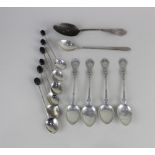 A set of four 830 silver teaspoons by Arnesen, an 800 silver teaspoon, all initialled, set of six