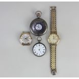A silver cased keyless wind half hunt cased gentleman's pocket watch the jewelled movement with
