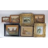 A collection of seven framed early 20th century and later sand pictures, most Isle of Wight, to
