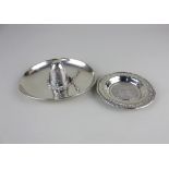 A Mexican sterling silver small circular trinket dish 8.5cm and another dish in the form of a