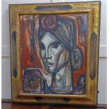 Herrero (20th century), head of a woman, oil on board, signed, 70cm by 59cm, in gilt frame with