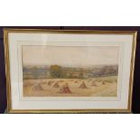 George Oyston (1861-1937), landscape with hay field, watercolour, signed and dated 1924, 24.5cm by