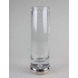 An Elizabeth silver mounted glass vase, the Krosno cylinder glass with silver foot, maker W I