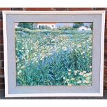 Lucas, view across a field of daisies, Marbella, Spain, oil on canvas, signed, 52cm by 63cm