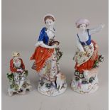 Two 19th century porcelain figures with lambs, both with gilt Chelsea Derby marks verso 23cm,