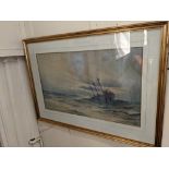 Frederick Clifford Dixon, boat on choppy seas, watercolour, signed, paper label verso for The