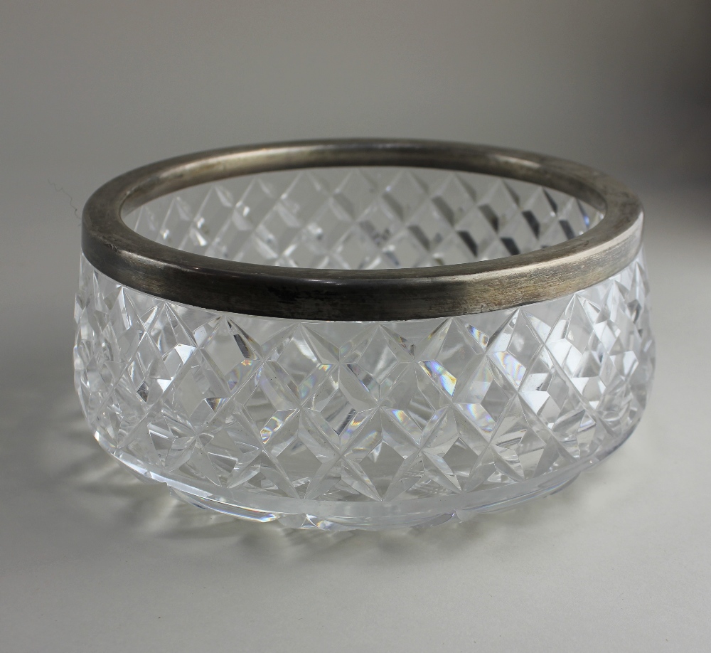 A silver mounted cut glass bowl, Sheffield 1931, maker John Round & Son Ltd, 19.5cm diameter