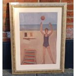 Elizabeth Ridgway, Beach Composition, oil on board, signed, verso paper label for The Mall Galleries