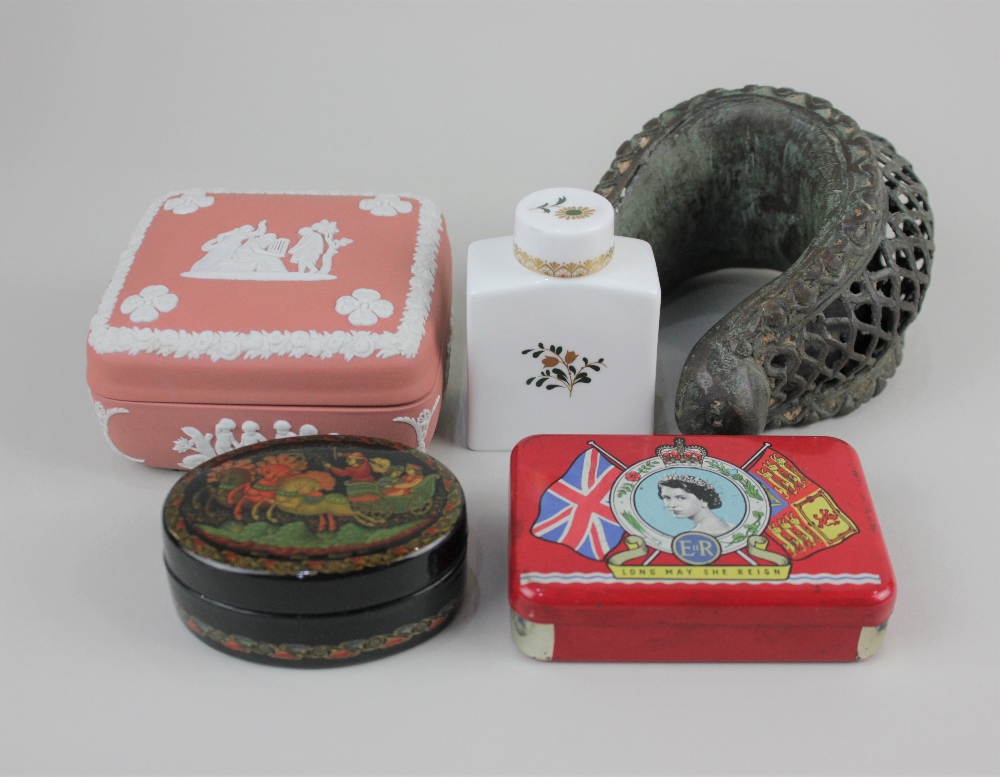 A Royal Worcester porcelain miniature scent bottle, together with a small assortment of collectables