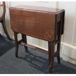 An Edwardian inlaid mahogany drop leaf Sutherland occasional table the corners with art nouveau