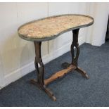 A kidney shaped occasional table with marble top and gilt metal gallery on pierced supports (a/f