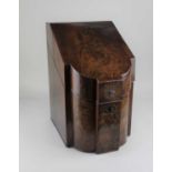 A George III mahogany knife box sloping top enclosing later interior rack, height 38cm