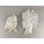 Two Art Deco William Goebel face mask wall plaques largest 28cm