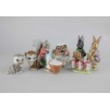 Six Beswick Beatrix Potter figures comprising Little Black Bunny, Mr Benjamin Bunny, Flopsy Mopsy