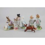Six Beswick Beatrix potter figures comprising Mr Drake Puddle-Duck, Mr Benjamin Bunny and Peter