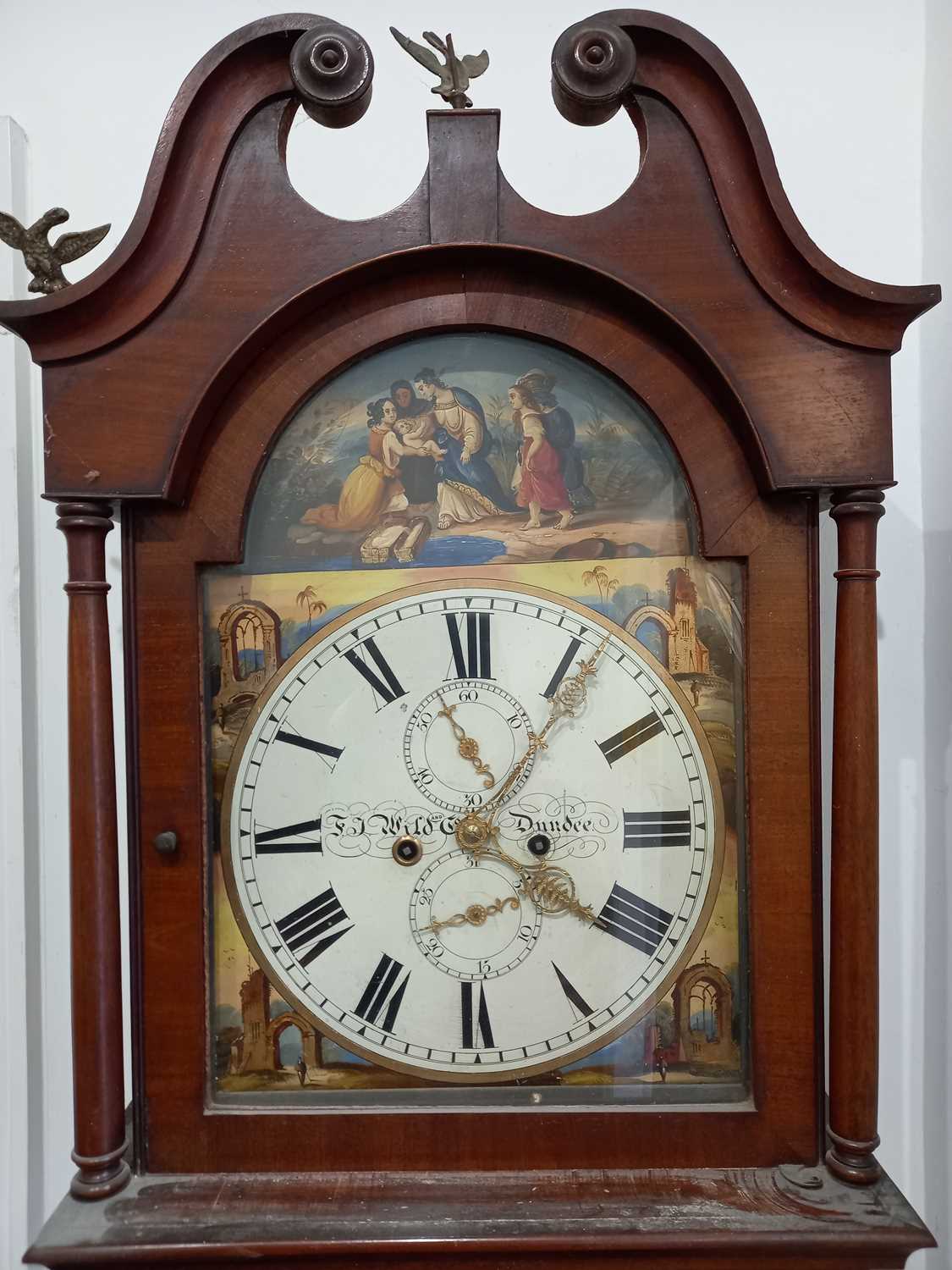 A George III Scottish mahogany longcase clock with painted 32cm arched dial of Moses in the - Image 2 of 2