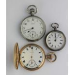 A silver cased keyless wind open faced gentlemans pocket watch, the jewel lever movement detailed