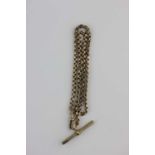 A gold watch chain detailed '9CT', with metal T bar and clasp, gross weight 8.5g
