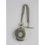 A silver cased keyless wind half hunting cased gentleman’s pocket watch, the jewelled movement