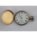 A Waltham 9ct gold Hunter pocket watch with top winding and subsidary seconds, engraved case