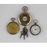 An 800 silver open faced pocket watch, gold plated half hunter Everite pocket watch (lacks glass)