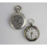 A Lady's Continental silver pocket watch and a silver watch case