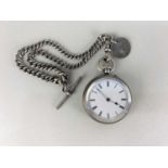 A Victorian silver open face pocket watch hallmarked Birmingham 1886 and a silver watch chain with