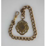 A 9ct gold fob chain with a 9ct gold medallion 31.6g