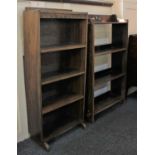 An oak open four shelf bookcase with tusk and tenon joints 64cm and another bookcase with chevron
