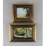 Robert Hughes (1934-2010), two miniature paintings of countryside views, comprising 'Autumn' 5cm