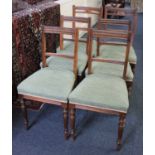 A set of four rosewood bar back dining chairs produced by John Taylor & Son of Edinburgh, with green