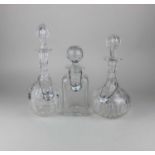 Three various cut glass decanters tallest 29cm, together with three Crown Staffordshire decanter