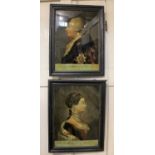 A pair of reverse glass prints of George III King of Great Britian and Charlotte, Queen of Great
